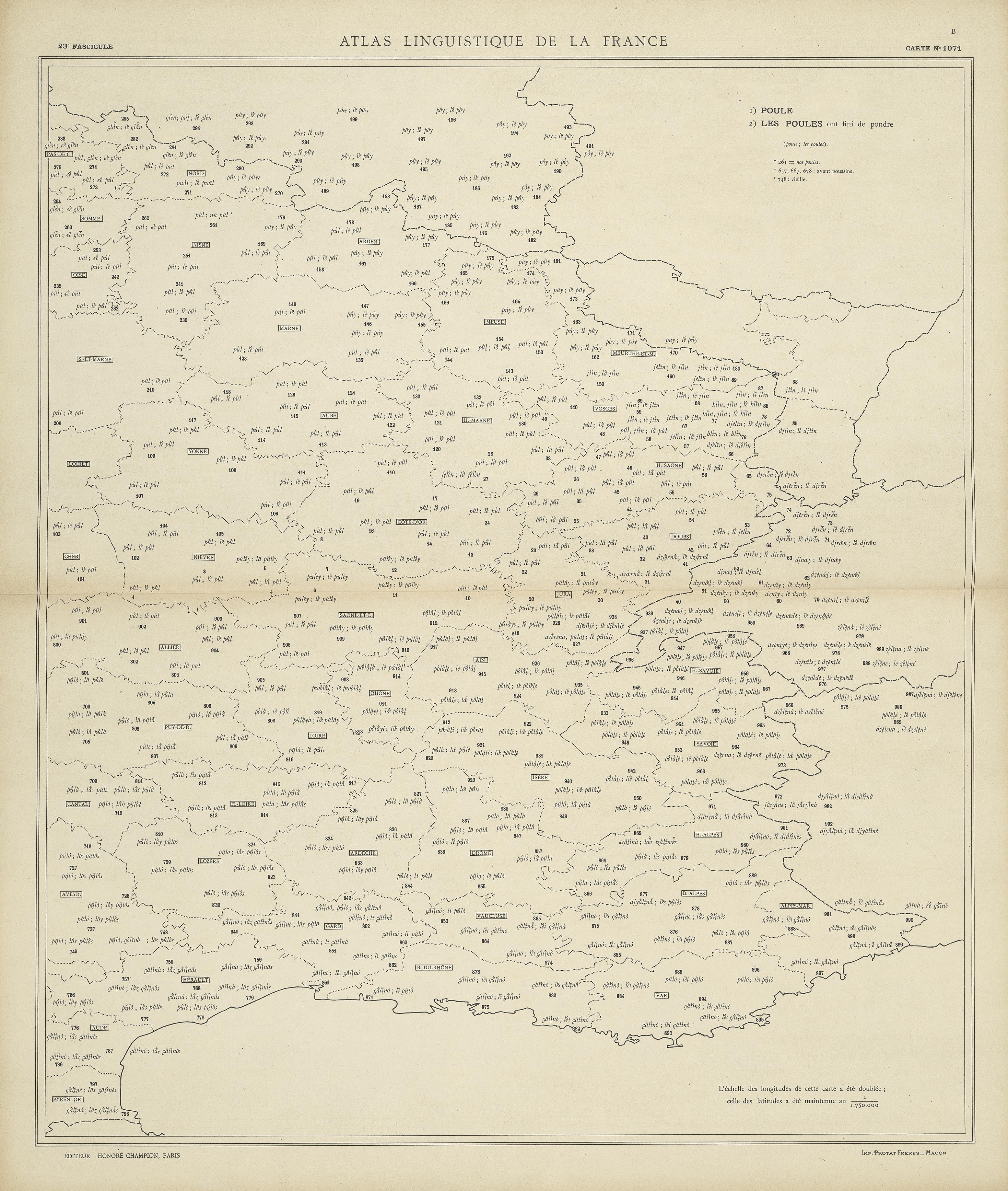 carte alf 1071B du segment Les poules
