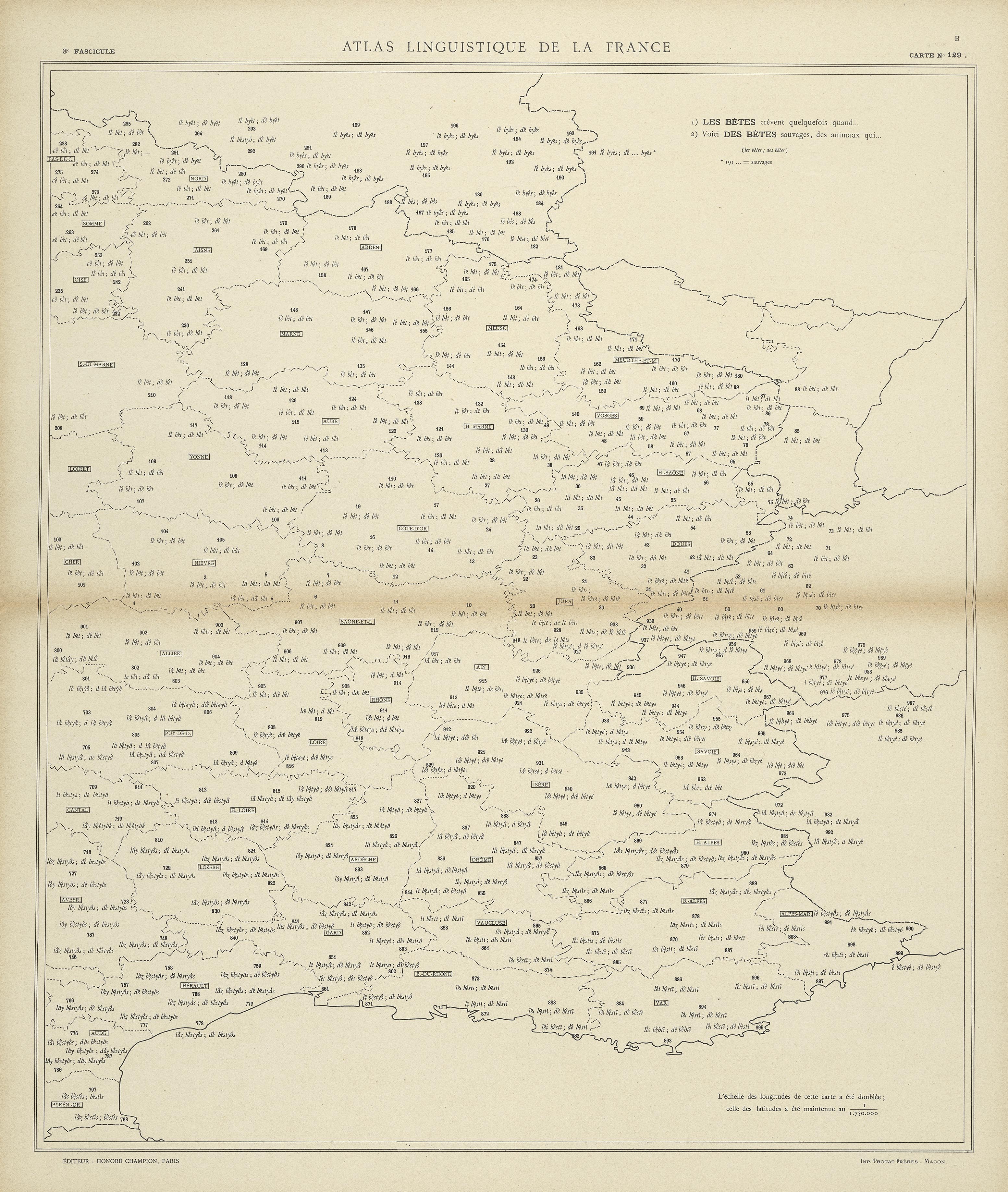 carte alf 129B du segment Les bêtes