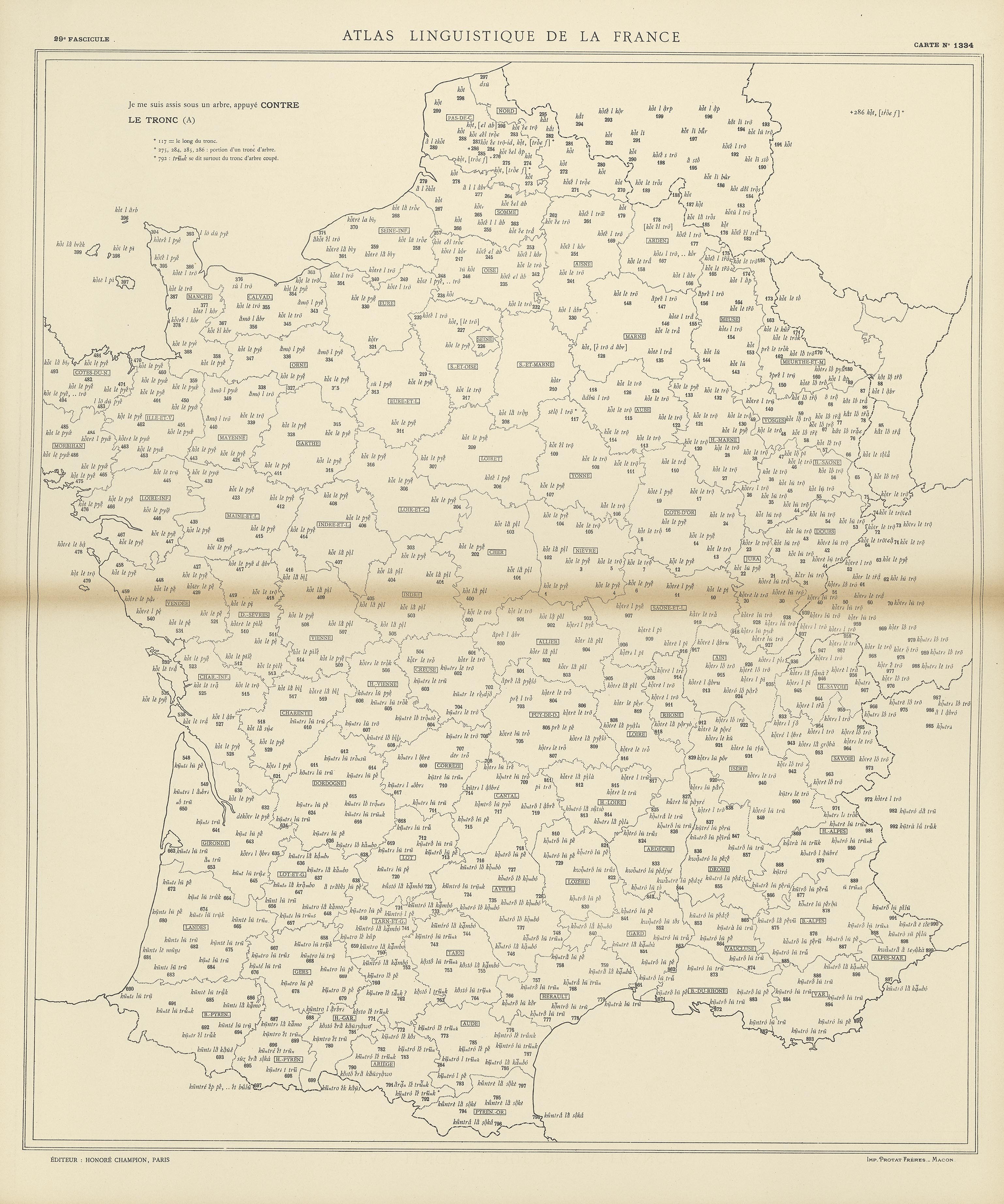 carte alf 1334 du segment contre le tronc.