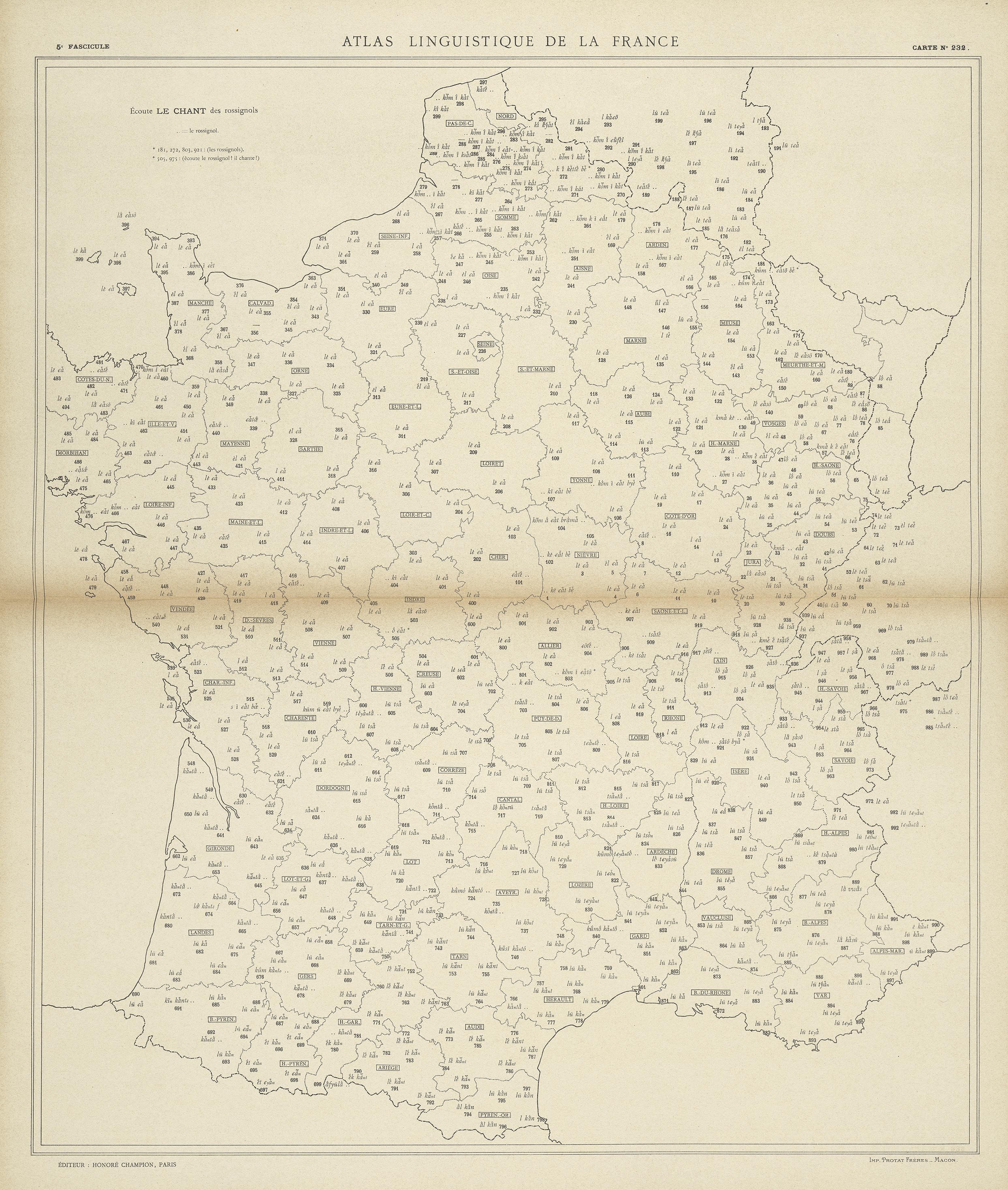 carte alf 232 du segment le chant